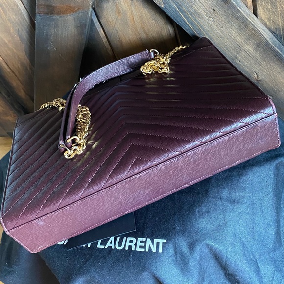 TRADE!💕YSL Saint Laurent Chevron large Burgundy leather chain bag purse gold - Picture 5 of 14